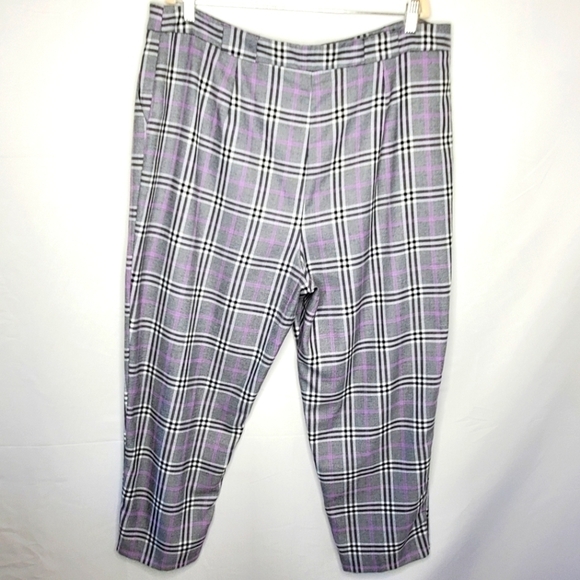 ASOS DESIGN Smart Tapered Pants Size 16 Purple Pow Check Viscose Blend Preppy - Picture 4 of 15